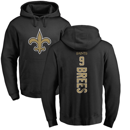 Men New Orleans Saints Black Drew Brees Backer NFL Football 9 Pullover Hoodie Sweatshirts
